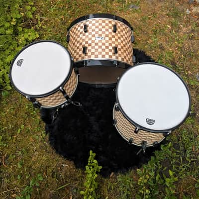 Restored Sonor Swinger Action Vintage 70s Set with Teardrop Badges - Checkerboard Veneer image 8