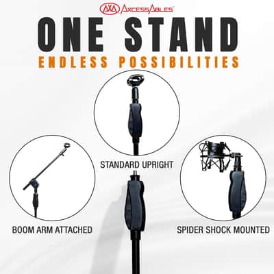 AxcessAbles AXCMS-201TB One Hand Microphone Stand with Tripod Base and Quick Grip Height Adjustment - Telescoping Mic Boom Arm Included. Tall Microphone Stand for Singing 2-Pack image 9