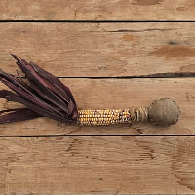 Traditional Corn Cob Rattle - Handmade Native American Style Rawhide Shaker image 3
