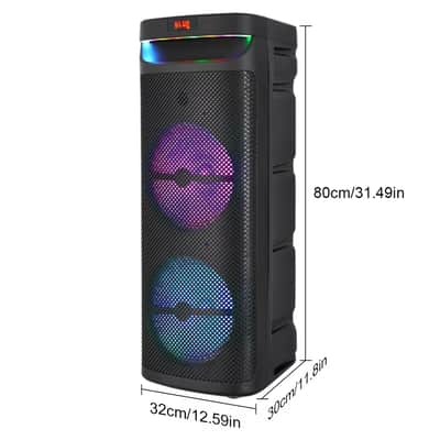 Portable Dual 10” Woofers PA Speaker for Musicians – Bluetooth, Light Show & Microphone image 2