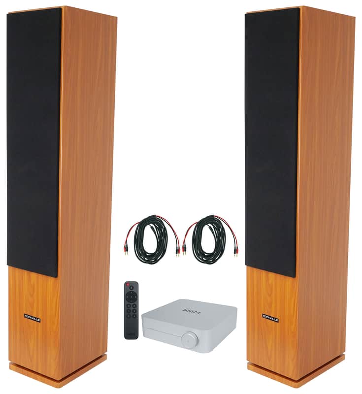 (2) Rockville Rocktower 64B Wood Home Audio Tower Speakers+Bluetooth/Wifi Amp image 1