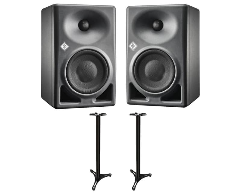 2x Neumann KH120 Grey Powered Speaker Active Monitor Pair + Ultimate 45" Stands image 1