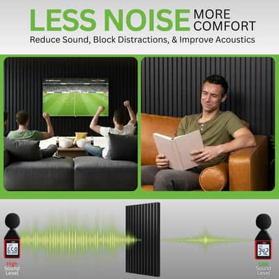 2 Pcs Acoustic Wood Panels For Wall & Ceiling - 47" X 23.6" Sound Absorbing 3D Fluted Wood Slat Wall Panels With Wood Finish - Noise Canceling Panels For Home, Office & Studio - Black Oak image 4