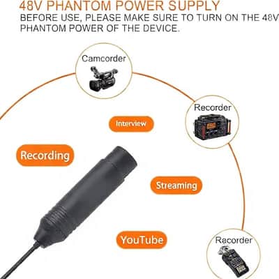Phantom Power Omnidirectional XLR Lavalier Lapel Microphone,14.76 fts Lapel Mic Recorders Audio Mixer (1 Pack) image 3