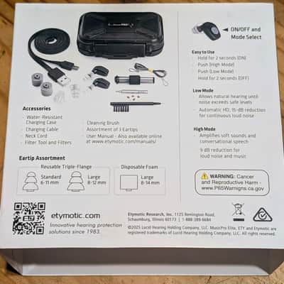 Etymotic Research Music Pro Elite Rechargeable Musicians Earplugs with Active Hearing Protection 2024 - Black Near Mint in Box image 5