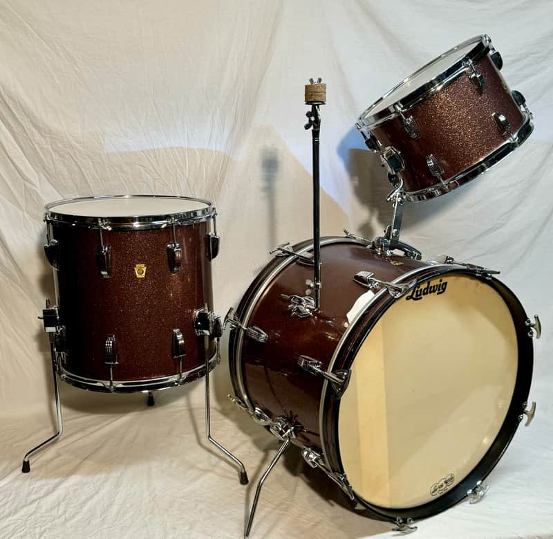 Ludwig Vintage 1966 Burgundy Sparkle Downbeat Drum Set 20".14",12" EXCELLENT!! image 1