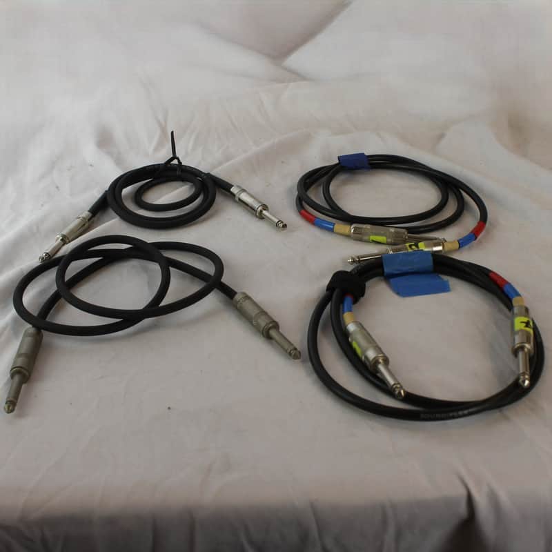 Lot of 4 Daisy Chain Instrument Cables Mono 1/4" Male to Mono 1/4" Male (~3ft - ~5ft) image 1