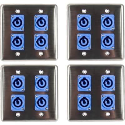 4 OSP Q-4-4PCA Stainless Steel Quad Wall Plate with 4 Powercon A Blue Connectors image 1