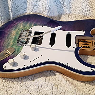 Bottom price on a Beautiful USA Bound Alder body.Quilt maple top. In "Deluxe blue dragon" .Made for a Strat neck #DD-412 image 12