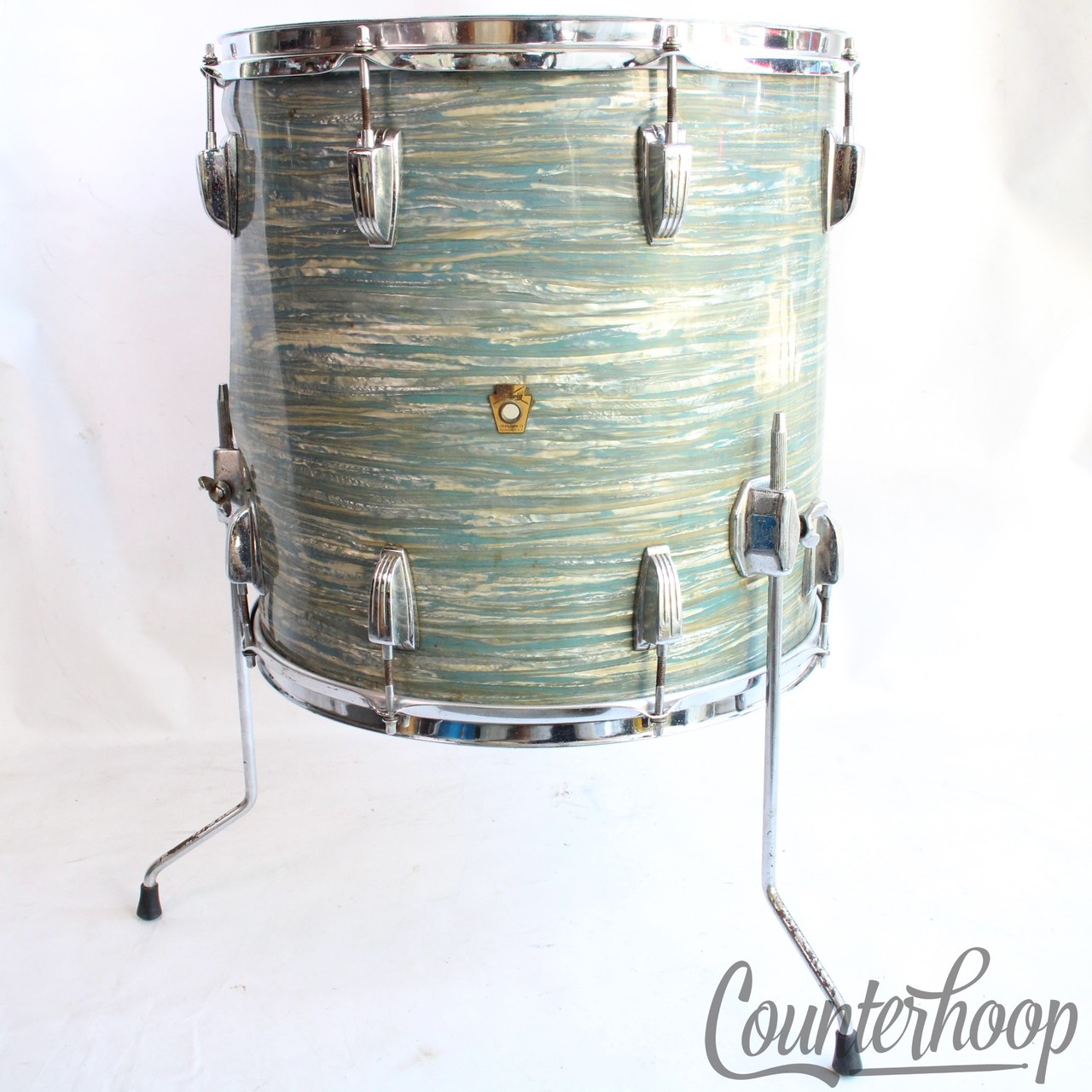 Ludwig Blue Oyster Pearl 16x16"Floor Tom Drum BOP Pre-Serial Keystone Vintage60s — main photograph