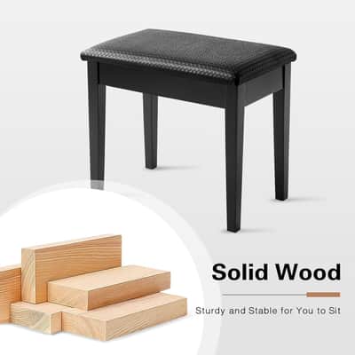 Piano Bench with Storage for Music Books, Waterproof Synthetic Leather Padded Seat, Oak Wood Holds 300 lbs, Soft Cushioned Vanity Stool, Easy Assembly, 13.8"x22"x19.5" Black image 3