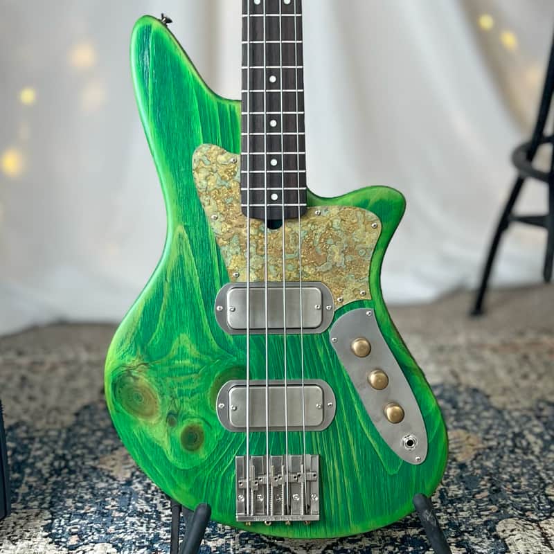 CLEARANCE: Offbeat Guitars Jacqueline TB2-34 Long Scale Bass, Get Lucky Green on Pine, Custom Fralin Pickups, Leo Quan Badass Hardware image 1