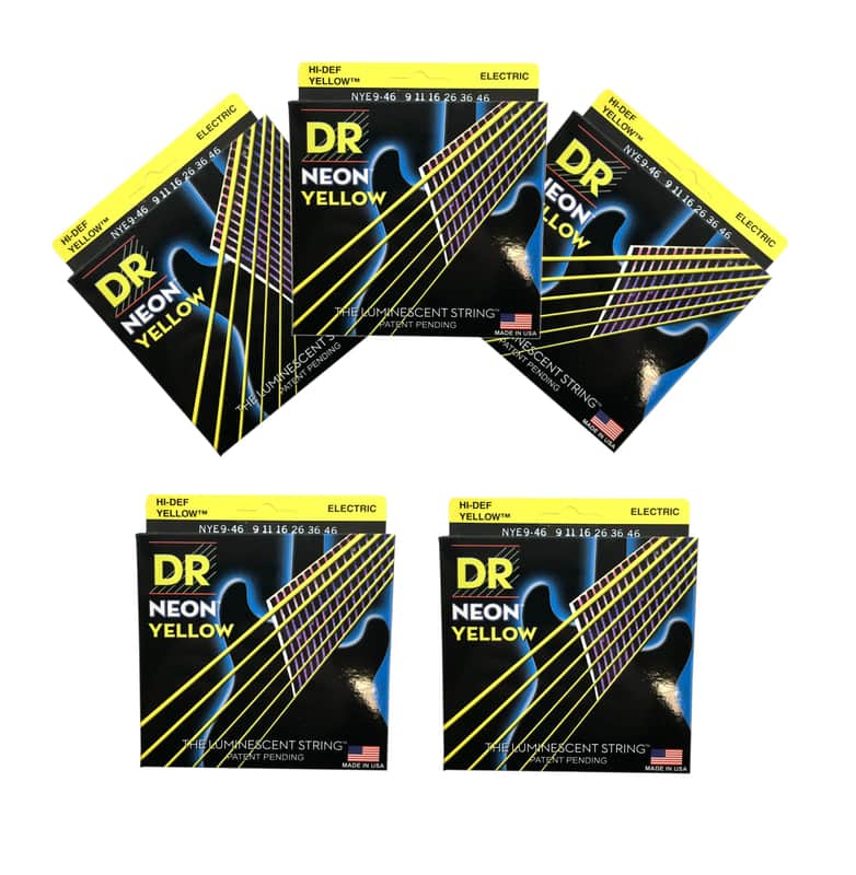 DR Strings Guitar Strings 5 Pack Electric Neon Yellow 09-46 Light and Heavy image 1