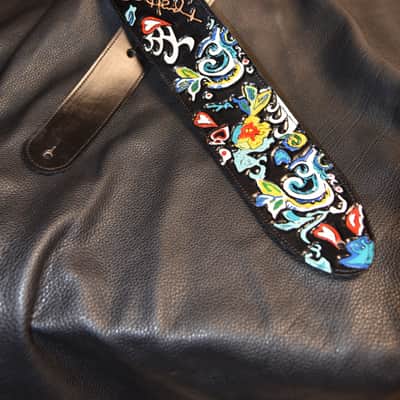 Guitar Leather strap "Jimi Hendrix flying V" 3.5" strap all custom hand made image 2