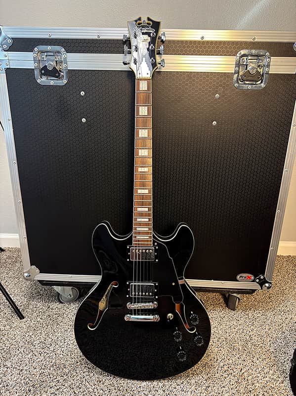 D'Angelico Premier DC Semi-Hollow Double Cutaway with Stop-Bar Tailpiece, Pau Ferro Fretboard 2023 - Present - Black Flake image 1