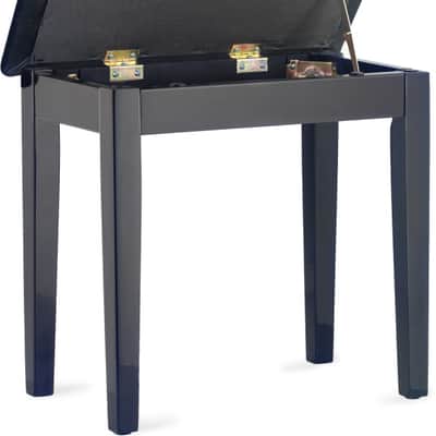 STAGG Highgloss Black Piano Bench With Black Vinyl Top And Storage Compartment image 4