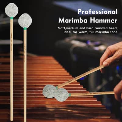 Professional Marimba Mallets -M2 Medium Yarn Heads with Beech Wood Handle Keyboard Percussion Accessories for Xylophone Glockenspiel Vibraphone with Professionals and Advanced Players image 6