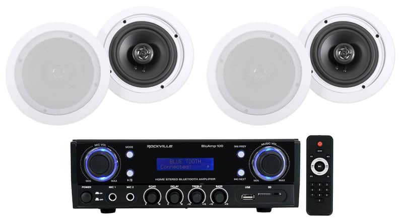Rockville BLUAMP 100 Home Stereo Receiver Amplifier+(4) 6.5" Ceiling Speakers image 1