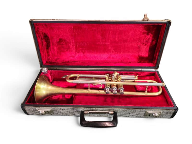 SVintage Soviet Bb Trumpet “Pompovaya Truba” No. 3461 — Moscow Musical Instrument Factory — 1970s — Brass & Silver Finish with Original Velvet Case image 1