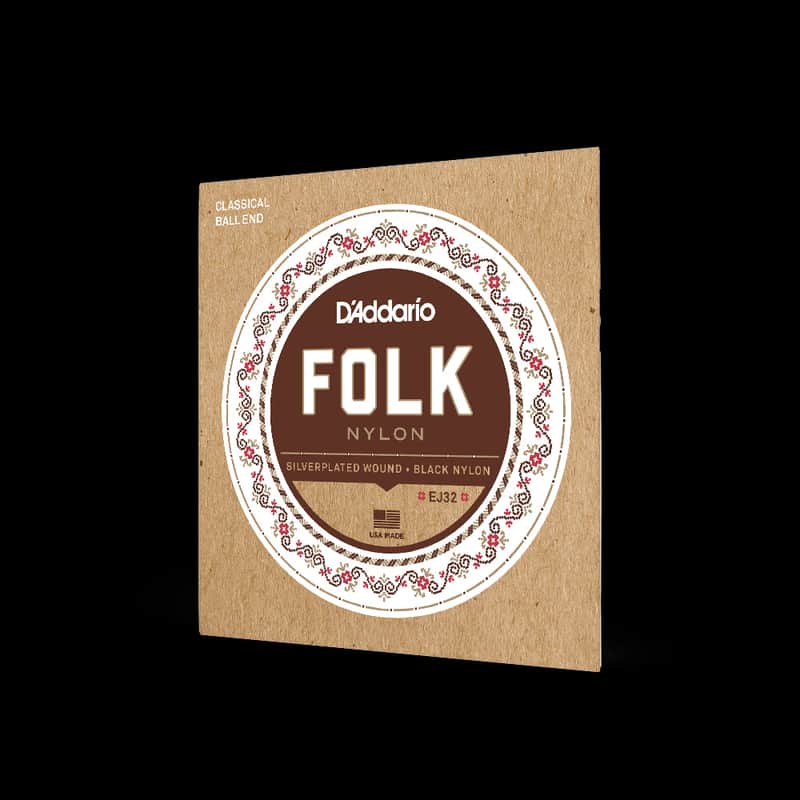 D'addario EJ32 Folk Nylon, Ball End, Silver Wound/Black Nylon Trebles image 1