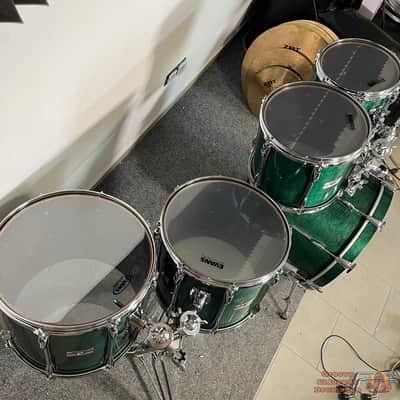 Yamaha Recording Custom 22,10,12,14,15 Drum Kit 1990s - Deep Aqua image 4
