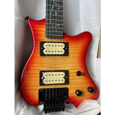 Sunburst Finish Mini Travel Electric Guitar, Tiger Maple Top Mahogany Body, Rosewood Fingerboard Neck image 1