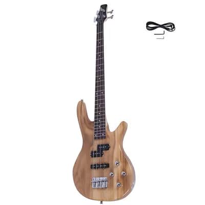Bass Guitar Natural Wood 4 Strings Electric With Bag Wrench Tool image 1