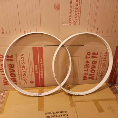 Vintage Tama Superstar 22" Piano White bass drum hoop, pair image 21