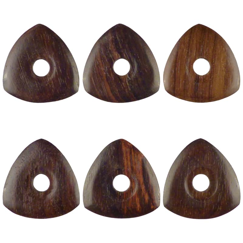 Rosewood Guitar Or Bass Pick - 4.0 mm Ultra Heavy Gauge - 346 Contoured Triangle With Grip Hole Shape - Natural Finish Handmade Specialty Exotic Plectrum - 6 Pack image 1