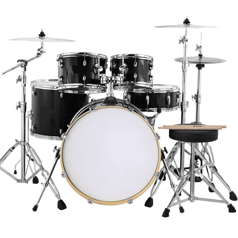 5-Piece 22 inch Full Size Acoustic Drum Kit Drum Set Black image 1
