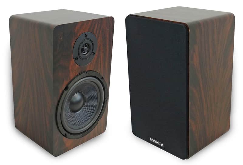 Pair Rockville RockShelf 68D 400w Dark Wood 6.5" Home Theater Bookshelf Speakers image 1