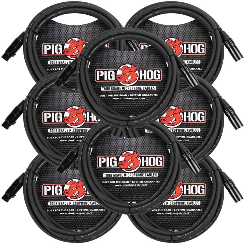8 Pack PIG Hog PHM15 8mm microphone cable, XLR 15FT-new image 1
