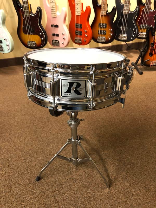 Rogers Dyna-Sonic "Big R" 14"x5" Snare and Rogers Hardware Pack 1977-1978 - Chrome image 1