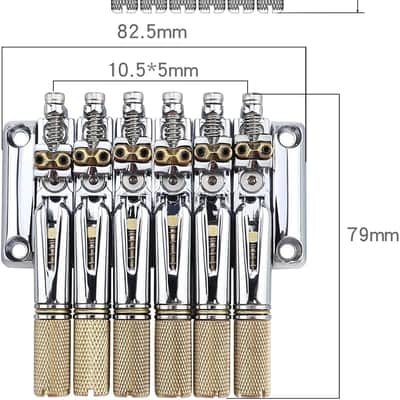 10.5mm Headless Electric Guitar Bridge Chrome Headless Bass Guitar Bridge Brass Saddles Zinc Alloy Plate Electric Guitar Bridge 6 String Headless Guitar Bridge Fixed image 5