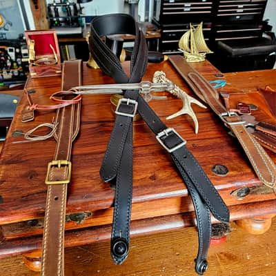 Hand Made, Hand Stitched Guitar strap "Rockatansky" in Black & Black - Vegetable Tanned Leather image 22