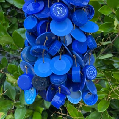 Upcycled Percussion - Extra Large Plastic Bottle Cap & Poker Chip Rattle / Shaker - Blue image 4