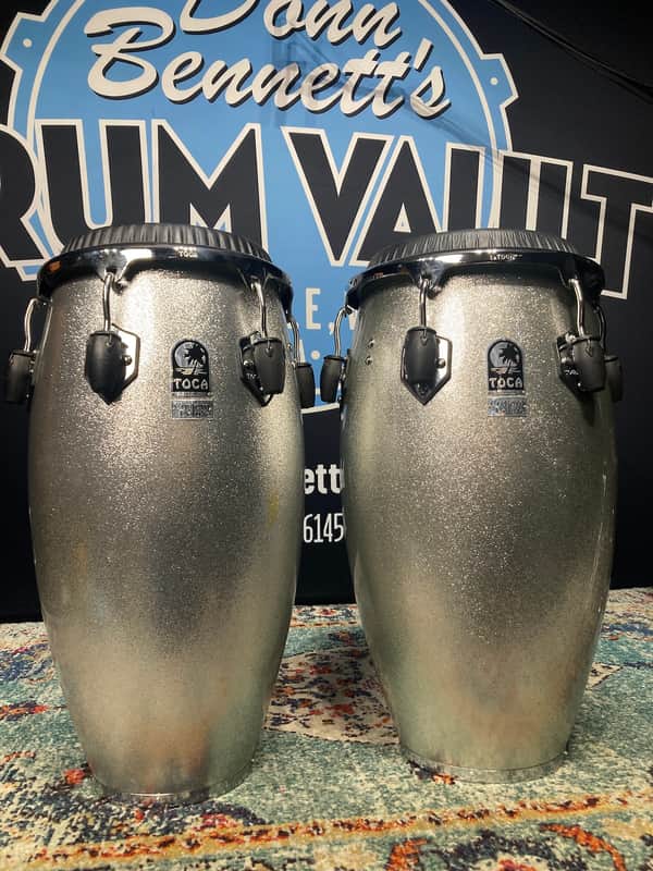 Toca - Custom Deluxe Fiberglass Conga and Tumba - Silver Sparkle image 1