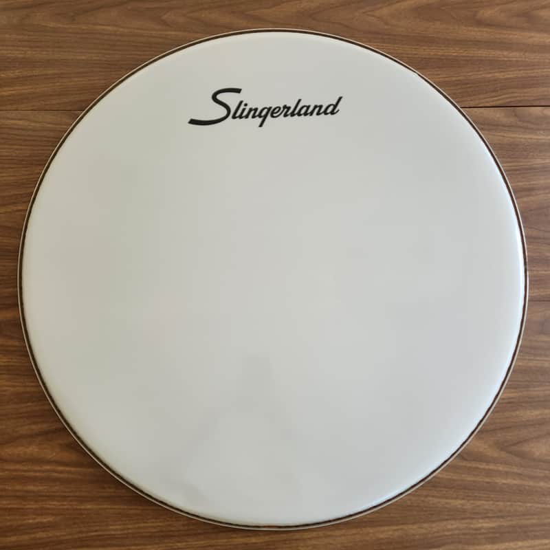 NOS Slingerland Ambassador Smooth White 30" Bass Drum Head Cursive Logo 1960s image 1