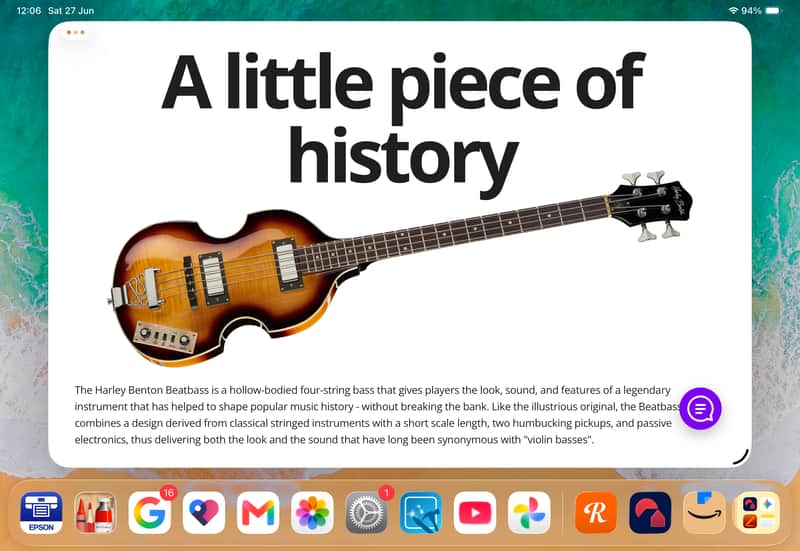 Harley Benton Beat bass guitar with FREE gig bag