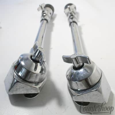 Pearl 2x Bass Drum Spurs+Mounts Heavy Duty Telescoping Legs Chrome 80s Rubber Ft image 1