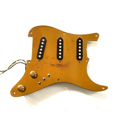 Schecter complete F500t Stratocaster monstertone single coil pickup assembly with brass pickguard image 2