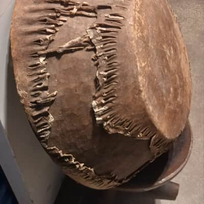 Huge vintage East/Central African wooden kettle drum and stand image 7
