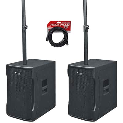 (2) Rockville TITAN COLUMN 12 Pro/DJ Powered Array Speakers w/12" Subs+Carry Bag image 1