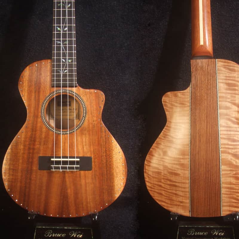 Handcrafted Tenor Ukulele, Carved ARCHBACK Solid Hawaiian Koa, Flame Maple MOP Vine Inlay, Soft-bag, Bruce Wei UAC17-2045 image 1