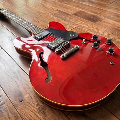 Rare 1980 Matsumoku Epiphone Riviera Semi-Hollow Blue Label Stop Tail Heritage Cherry MIJ Japan image 5