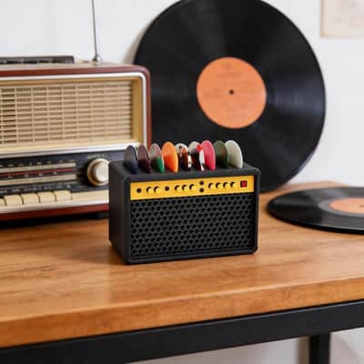Large Capacity Amp Guitar Pick Holder with Drawer - 3D Printed Pick Box,Guitar Pick Display Stand, Storage Set with Paddle Carrying Clip image 3