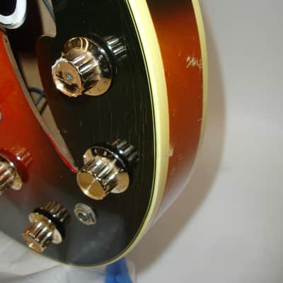 Vintage 1968 Custom Kraft Bone Buzzer 4-String Hollow-Body Electric Bass Guitar, Sunburst w/ Case image 6
