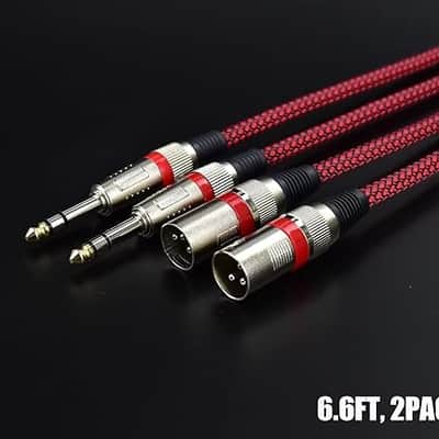 1/4" TRS to XLR Male Cable Balanced - 6.6FT Quarter Inch Stereo to XLR Microphone Cord Adapter, Nylon Braided, OFC Shielded, Red Color, for Mixer, Monitor Speaker, Audio Interface, 2Pack image 2