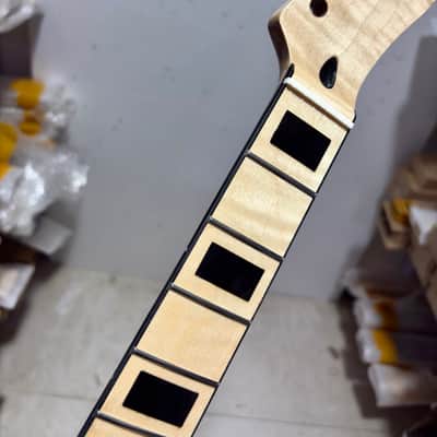 6 string DIY Gloss 22Frets Flame Maple Electric guitar Neck black square inlay image 7
