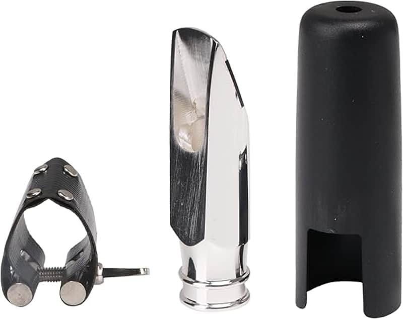 Silver Metal JAZZ Bb Soprano Saxophone 6# Mouthpiece with Leather Clip image 1